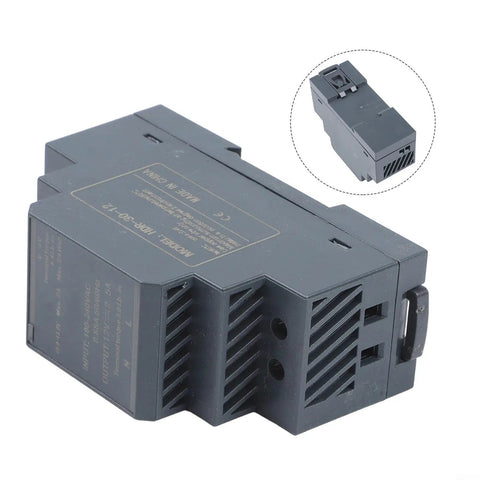 Rail Mounted Switching Power Supply Delivering Knockout DC Stability With A Beefy Smart IC Chip And Copper Transformer, side view.