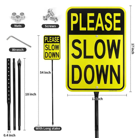 Large Please Take It Easy Buddies Sign With Heavy Five Foot Four Inch Aluminum Stake Reflective Weatherproof Yard Banner displaying a yellow road sign with black text