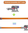 Replacement Wand Tube For Dyson V15 V11 V10 V8 V7 Cordless Vacuum Cleaners 28.7 Inch Orange Extension Tube shown in compatible setup