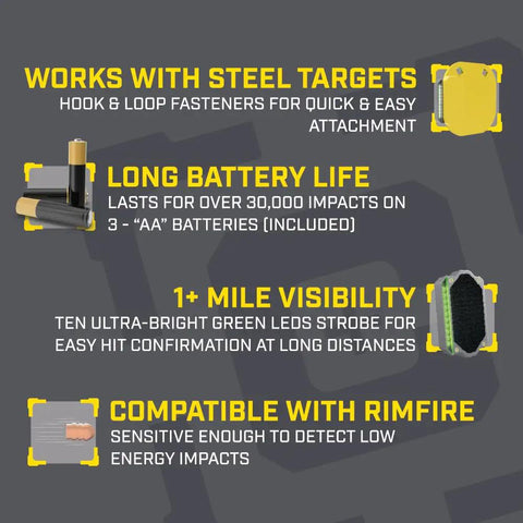 Flash Bang Pro Target Hit Indicator with Impact Light System features and compatibility details