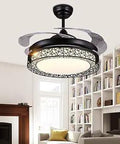 42 Inch Chandelier Style Ceiling Fan With Lights, Reversible Modern Fandelier, Remote Control in living room, black design