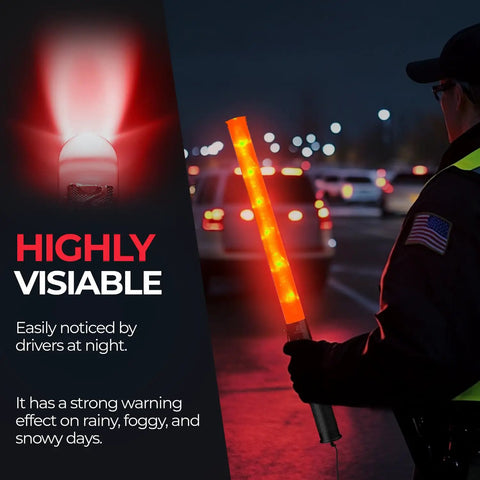 Two Pack 21 Inch LED Traffic Wands With Dual Flash Modes Bright Safety Light Baton With Side Clip for night visibility