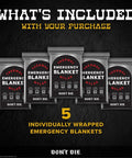 Emergency Mylar Foil Space Blankets 5 Pack Thermal Reflective Survival Blankets For Hiking Camping Go Bags First Aid Kits