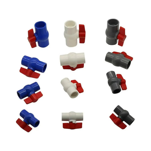 Super Durable PVC Ball Valve Featuring Precision Leak Proof Sealing And A Smooth Turning Handle Perfect For Water Line Repairs in various colors.