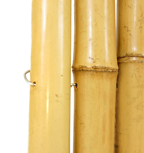 Close-up of Natural Bamboo Fence Roll Panel 0.75 Inch Thick 6 Foot High By 8 Foot Long showing Tonkin bamboo and galvanized wires.
