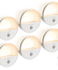 Rechargeable Battery Night Light With Motion Sensor, LED Warm White Stick-On Magnetic Hallway Light For Stairs, 6 Pack displayed