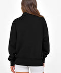 Back view of Womens Half Zip Oversized Fleece Hoodie Sweatshirt Black Size M With Soft Inner Fleece For Ultra Cozy Warmth