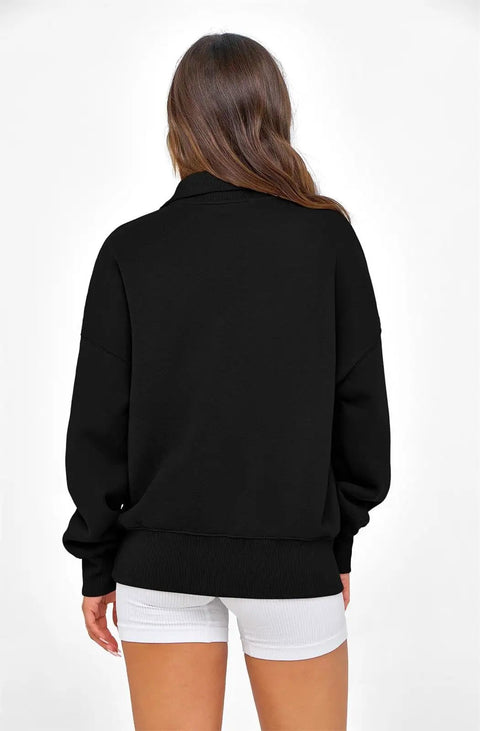 Back view of Womens Half Zip Oversized Fleece Hoodie Sweatshirt Black Size M With Soft Inner Fleece For Ultra Cozy Warmth