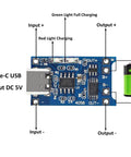 Slick TP4056 Type-C USB Charging Module For 18650 Lithium Batteries showing circuit board connections and battery slots.