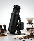 Heavy Duty Aluminum Espresso Grinder With Conical Burr And Bellows Hopper, 60 Step Single Dose Coffee Mill on kitchen counter