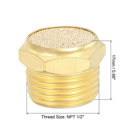 Brass Pneumatic Exhaust Muffler Half Inch NPT Flat Sintered Air Breather Filter Noise Reducer For Compressors Oil Tanks And Air Tools