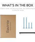 Box with components of Eight Inch Square Cabinet Handles Matte Black Pulls for Kitchen Drawers and Cabinets Set of Eighteen