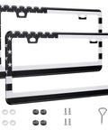 2 Pack Stainless Steel License Plate Frames With Screw Caps, Heavy Duty Car Accessories In Grey And Black, Rustproof