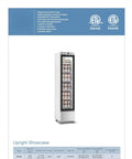 Commercial Upright Showcase Freezer 6.5 Cu Ft Single Glass Door with digital control and LED light, ideal for cafes and restaurants.