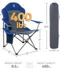 Two Pack Oversized Folding Camping Chair Set With High Back Padded Comfort Grab And Go Style Lightweight Steel Frame Portable Lawn Chairs For Outdoor Use Easy Fold Sturdy And Durable For Adults Grey showing 400 lbs capacity and dimensions