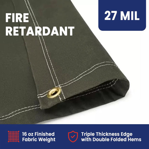 Heavy Duty 6x8 Ft Fire Retardant Canvas Tarp With Brass Grommets 27 Mil Industrial Grade Outdoor Tarp, corner detail