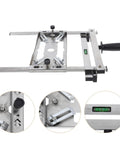 Rock Solid Adjustable Cutting Machine Support Frame With Heavy Duty Stainless Steel Edge Guide Positioner For Precision Woodworking and Grinder Shop Builds That Guarantee Straight Shots Every Single Time, showing adjustable steel guide and level.