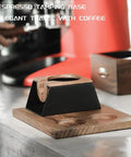 No Fuss 58mm Walnut Wood Espresso Tamper Station And Coffee Press Handle Holder Pro Barista Countertop Organizer with deep groove slot.