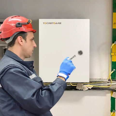 Worker installing Rugged Outdoor Steel Electrical Box 16x12x8 Inch NEMA 4X IP66 Weather Resistant Waterproof Dustproof Junction Enclosure With Lock