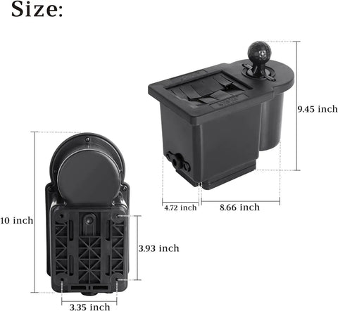 Universal Golf Cart Ball Washer And Club Head Cleaner Kit dimensions with detachable bracket and easy frame mounting in black.