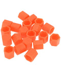 20 Pcs Wheel Lug Nut Dust Cap Covers, Fluorescent Orange Silicone Nut Protection Caps For Rims And Tire Screws, scattered, close-up view