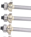 Durable Round Over Router Bit Set With 4 Inch Shanks And Four Flutes for smoothing corners in woodworking.