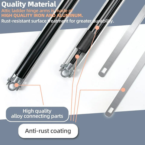 36-80 Standard Strut Kit For Aluminum Attic Ladders Replacement Parts showing hinge arms and anti-rust coating