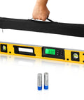 24 Inch Digital Level Featuring A Slick LCD Display And Kickass Magnetic Back with hand holding carrying case and batteries.