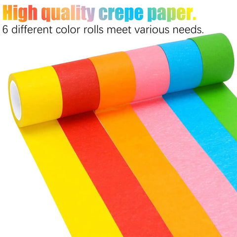 Colorful Masking Tape Set, 6 Pieces Rainbow Rolls For Crafts And Labeling, 2 Inches Wide By 32 Feet Total, Easy Peel No Residue Adhesive.