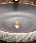 USZWBY Vessel Sinks Bathroom Vessel Sink Washbasin Ceramic Art Countertop Basin round gray bowl with bronze drain detail.
