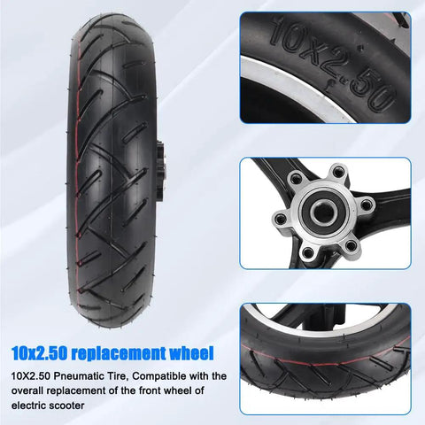 10x2.50 Tire And Hub Front Wheel Set For Scooters With 45 Degree Inner Tube 6 Inch Rim Pneumatic Tire For Self Balancing Ride Ready Mobility Electric Scooters Compatible With 36V 48V Motors And 400W 500W 800W