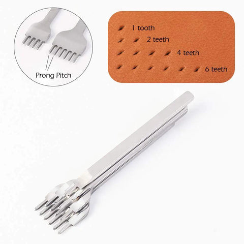 Leather Punch Kit For DIY Leathercraft, 4mm Hole Punch Set With 1 2 4 6 Teeth, Pro Grade High Speed Steel Prong Chisel, Polished Handle