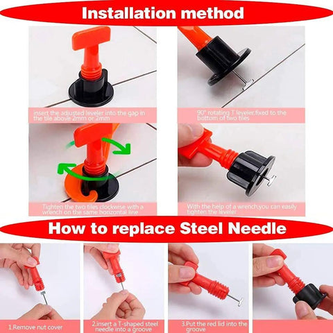 Installation and replacement guide for Tile Leveling System Kit 1/16 Inch Reusable with 200 Levelers, 1000 Spacers.