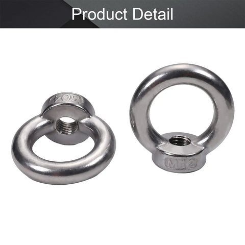 Heavy Duty Lifting Eye Nuts Kit M12 Stainless Steel 304 Ring Shape Fasteners 4 Pack Female Threaded Eye Nut For Rope Fittings Round Silver Ring With 1.18 Inch Inner Diameter Rustproof And Durable