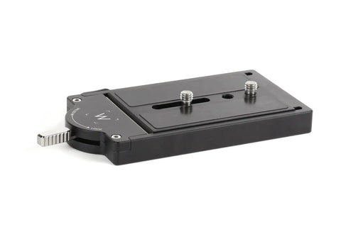 Side view of Touch and Go Camera Mount System for 120mm Oconnor Euro, Sachtler 35 And Ronford Baker RBQ with quick-release plate