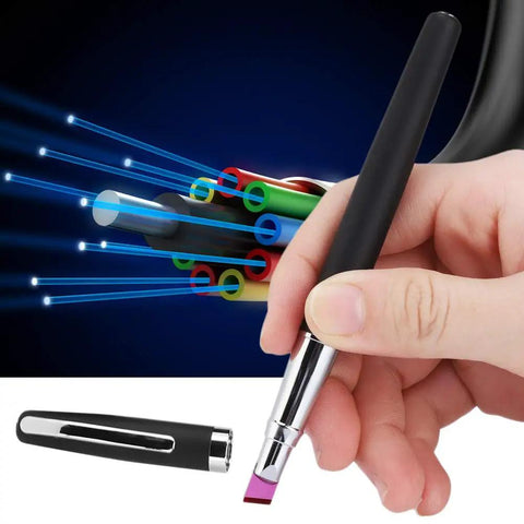 Heavy Duty Pen Style Fiber Optic Cleaver Featuring Precision Flat Ruby Blade in use for cable splicing with fiber cables.