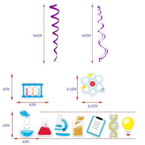 Periodic Table Birthday Banner And Chemistry Theme Backdrop For Science Classroom Party Decor Dope Durable Reusable Fabric Lab Theme Decorations Includes One Happy Birthday Banner And Ten Hanging Swirls For Boys And Girls, featuring test tubes, atom, and science icons.