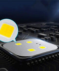 Close-up of LED chip used in Heavy Duty Industrial Floodlight Rock Solid Rechargeable Work Lamp Delivering Beast Mode Brilliance.