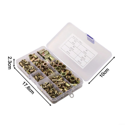 Rivet Nut Assortment Kit 150Pcs Six Sizes M3 M4 M5 M6 M7 M8 Zinc Plated Carbon Steel Threaded Inserts For Auto Repair, Furniture Assembly, Home Improvement And DIY Projects in plastic storage case