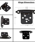 2 Pack Self Closing Cabinet Hinges With Concealed Soft Close Overlay Flush Mount For Cabinets And Furniture Doors No Visible Hardware Sleek Hidden Hinge System For Kitchen Bathroom And Closet Easy Install Black hinges with dimensions shown.