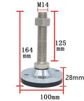 Heavy Duty Carbon Steel Adjustable Leveling Feet Four Pack Thick Equipment Support Pads Quick Threaded Base stabilizer with measurements.