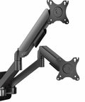 Super Smooth Heavy Duty Double Arm Dual Monitor Wall Mount with Zero Hassle Quick Height Adjustment for Two 17 to 32 Inch Monitors Total Flex Full Motion Articulating Black side view showing both arms extended.