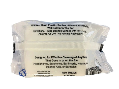 Audiologist's Choice Audiowipes towelettes in a small white portable two-pack pouch