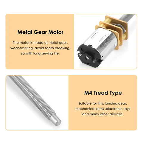 Beefy Torque Low Noise Micro Gear Motor With M4x100mm Threaded Output Shaft For DIY Robot Cars And Mechanical Arms Prime Precision Motor For Robotics Projects And Automation, metal gear motor