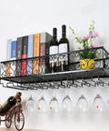 Heavy Duty Wall Mounted Metal Wine Rack With Glass Holder Stores Up To Thirty Stems Kicking Counter Clutter To The Curb, featuring bottles, glasses, and decor.