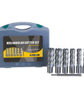 HSS Annular Cutter Set with six pieces and one two-inch cutter, designed for use with Heavy Duty 1500W Magnetic Drill Press.