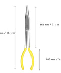 11 Inch Long Reach Needle Nose Pliers With Milled Jaws For Mechanics Technicians And Contractors, extra long steel jaws, yellow handle