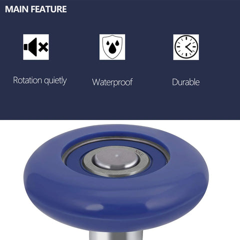XiKe blue nylon garage door roller with 2-inch wheel and 7-inch stem, metal bearing center, front view