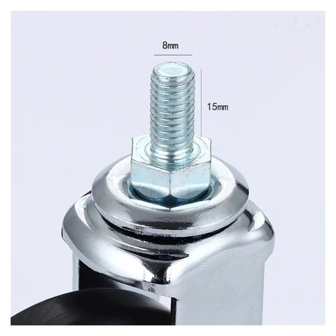 Close-up of 4 Pack 3 Inch Lead Screw Chrome Plated Braked Dining Wheel PP Caster showing threaded screw stem detail.