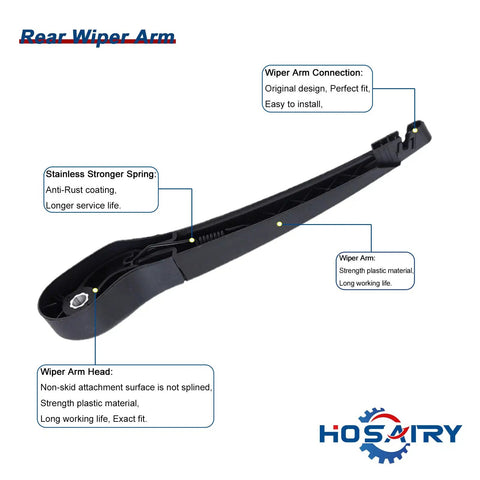 Built Tough Rear Wiper Arm And Blade Set For Ford Focus 2012 To 2018 Hatchback Se St Rs No Sweat Drop In Replacement 11 Inch Arm with rubber blade.